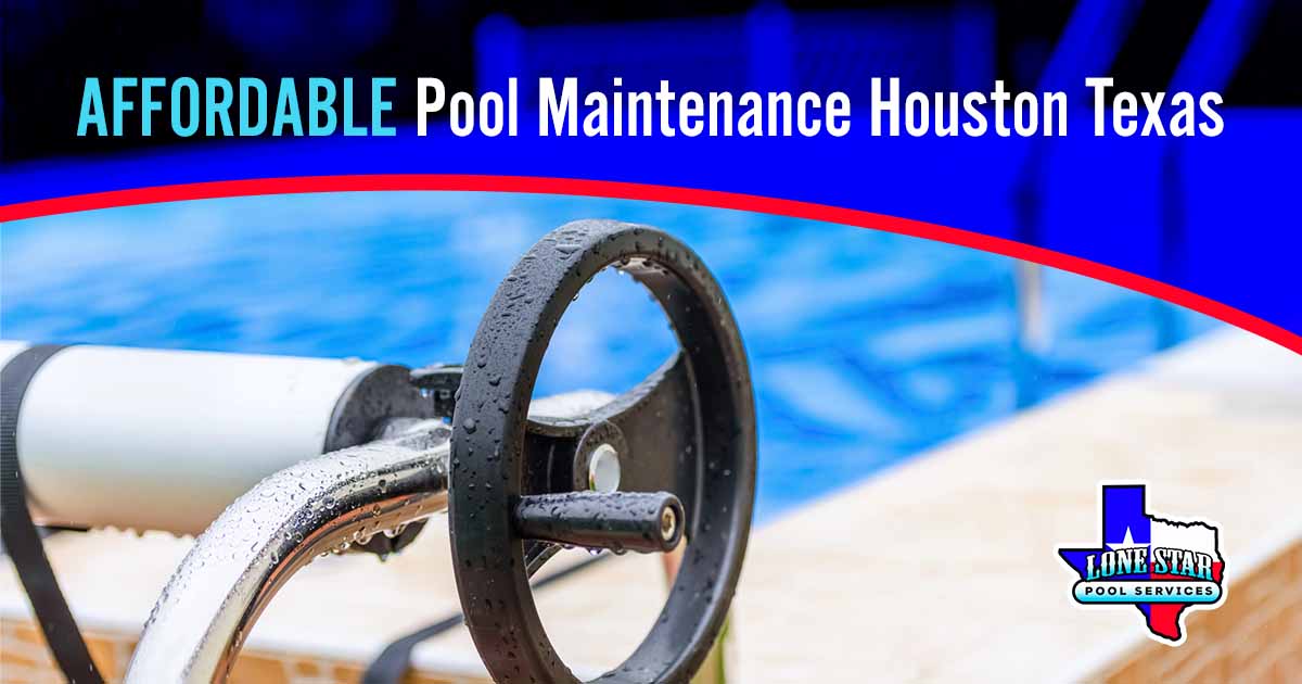 Image of a staircase leading into a pool. Featuring Lone Star Pool Services, this image highlights 'Affordable Pool Maintenance in Houston, Texas,' ensuring quality service at a reasonable cost.