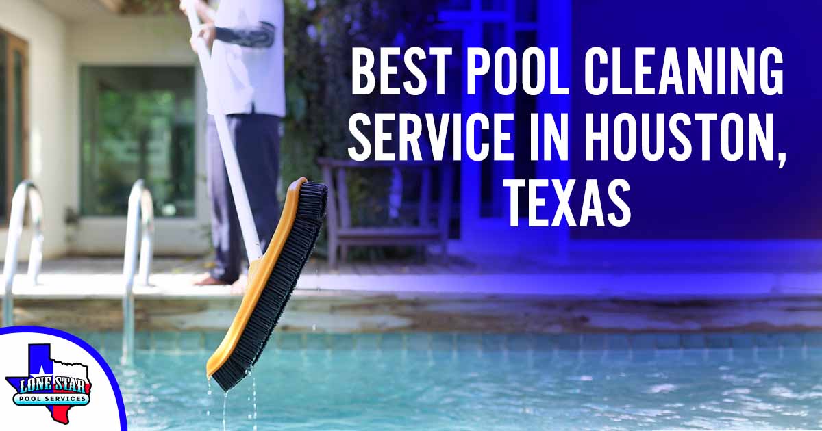 Image of a man cleaning a swimming pool with a brush. Featuring Lone Star Pool Services, this image highlights the 'Best Pool Cleaning Service in Houston, Texas,' ensuring top-quality pool care.