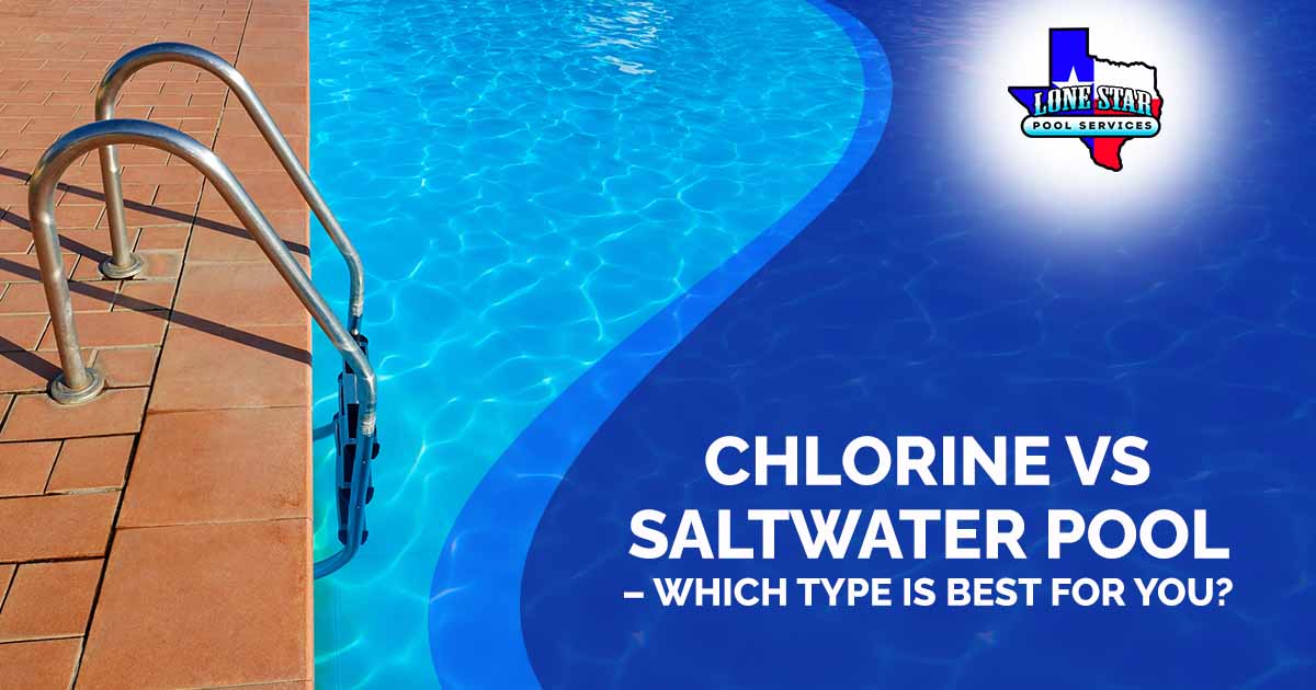 Image of a swimming pool ladder, featuring Lonestar Pool Services and highlighting the comparison of chlorine vs. saltwater pools to help determine which type is best for you.