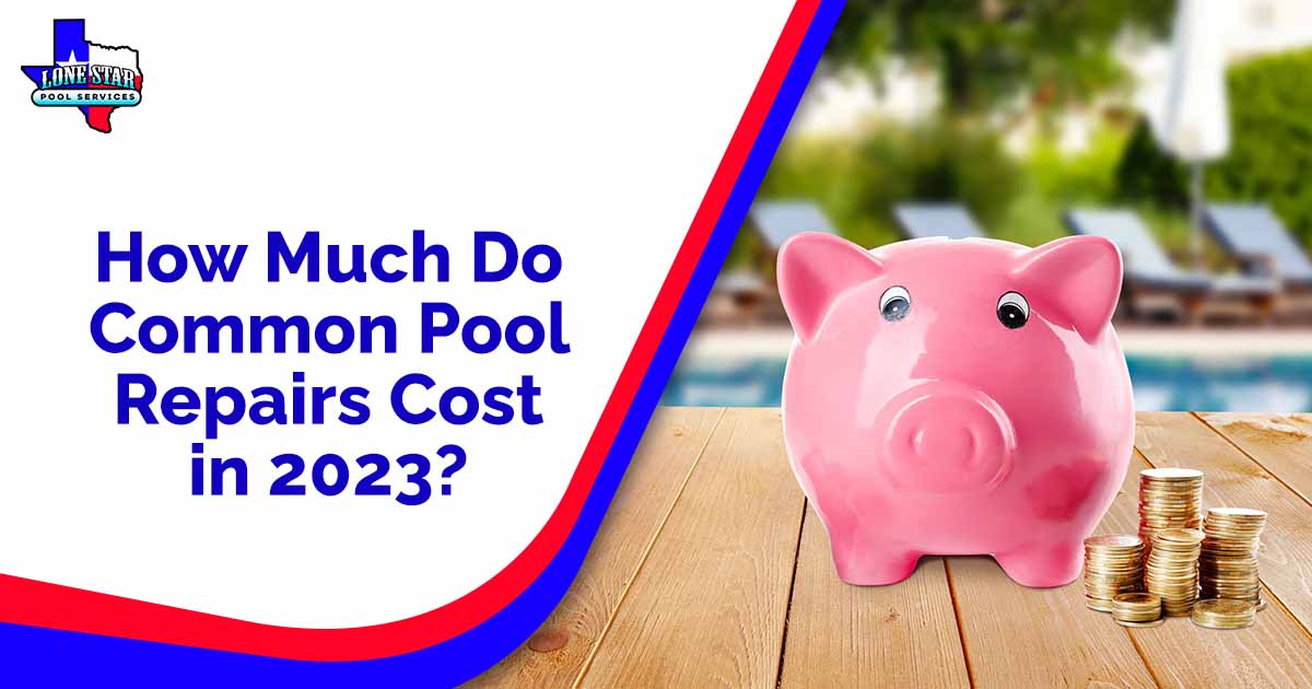Image of a piggy bank on a beach background, featuring Lonestar Pool Services and highlighting how much common pool repairs cost in 2023.