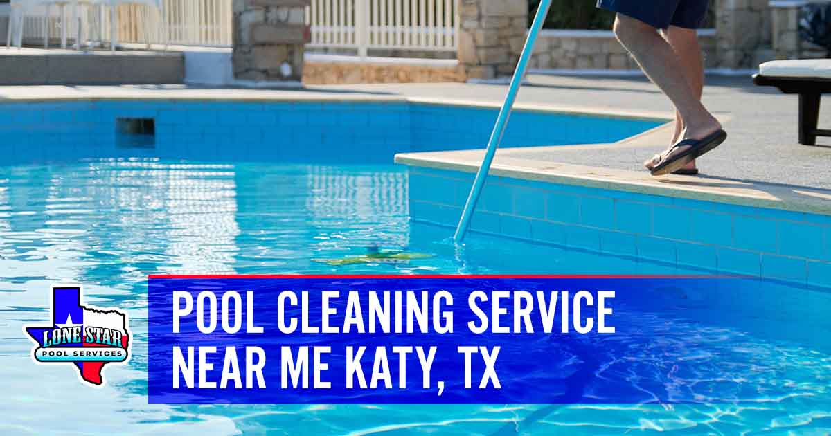 Image of a male cleaning an outdoor swimming pool with an underwater vacuum tube, featuring Lone Star Pool Services, and highlighting 'Pool Cleaning Service Near Me Katy, TX,' ensuring it aligns with the page's context on local pool maintenance services.