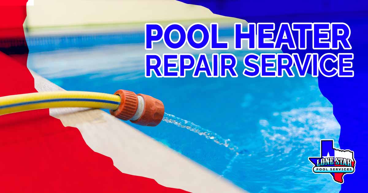 Image of a swimming pool being filled with water using a garden hose, featuring Lonestar Pool Services and highlighting their pool heater repair service.