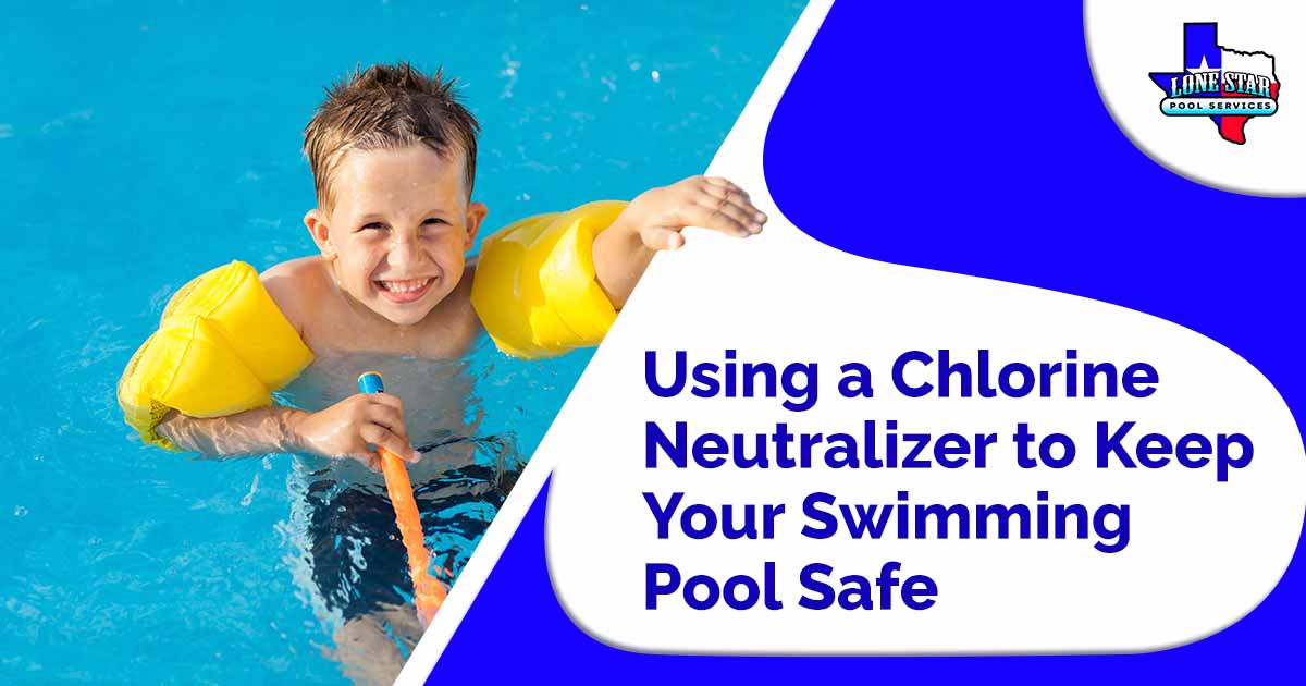 Image of a happy boy enjoying a swim in the pool, featuring Lonestar Pool Services and highlighting the use of a chlorine neutralizer to keep swimming pools safe.