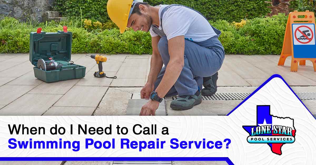 Image of a pool grid and grill repair style with a repairman from Lone Star Pool Services. This image emphasizes the question 'When do I Need to Call a Swimming Pool Repair Service?' and is relevant to the page's context, providing insight into pool maintenance.